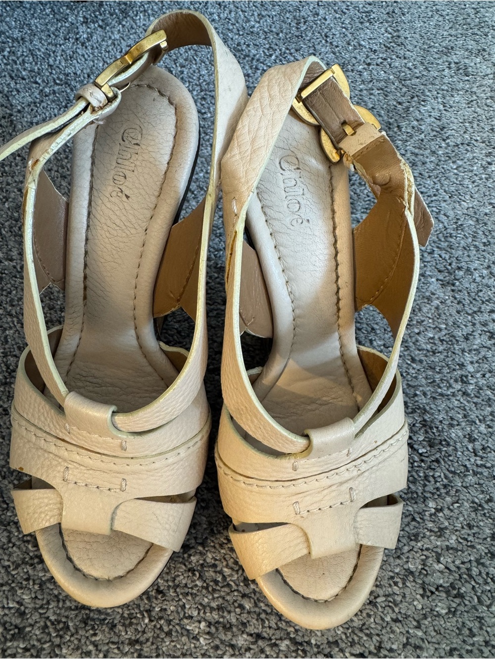 Chloe Cream Leather Slingback Sandals with Gold Buckles